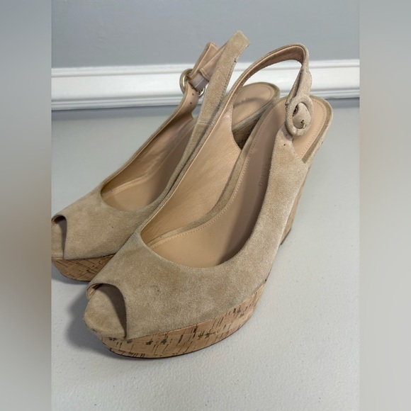 Veronica Beard Dali Suede Wedges | Nude Peep-Toe Sandals | Size 8 - Picture 8 of 16